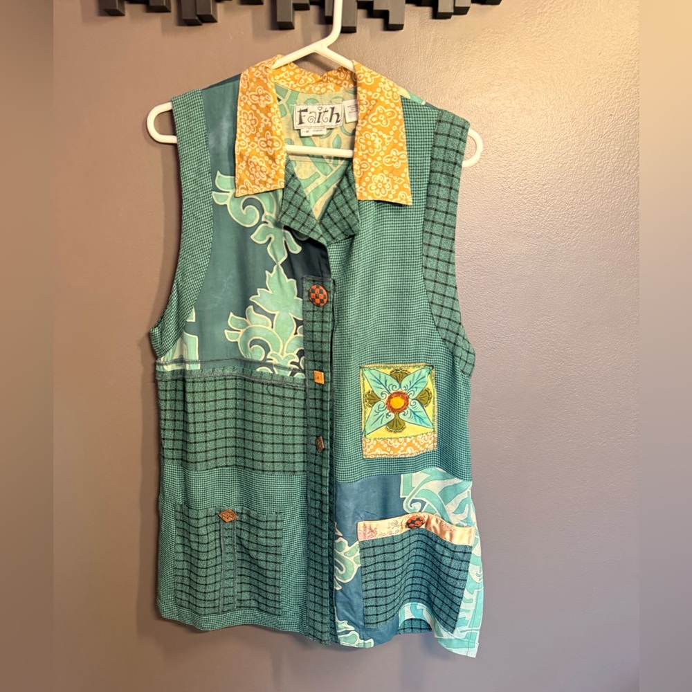 Patchwork Sleeveless Vest with Floral Accents